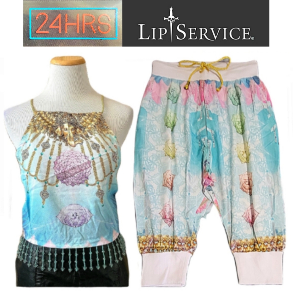 NWT Dolls Kill X 24HRS Med Mantra Sahasrara Halter Top & Manipura Drop Crotch